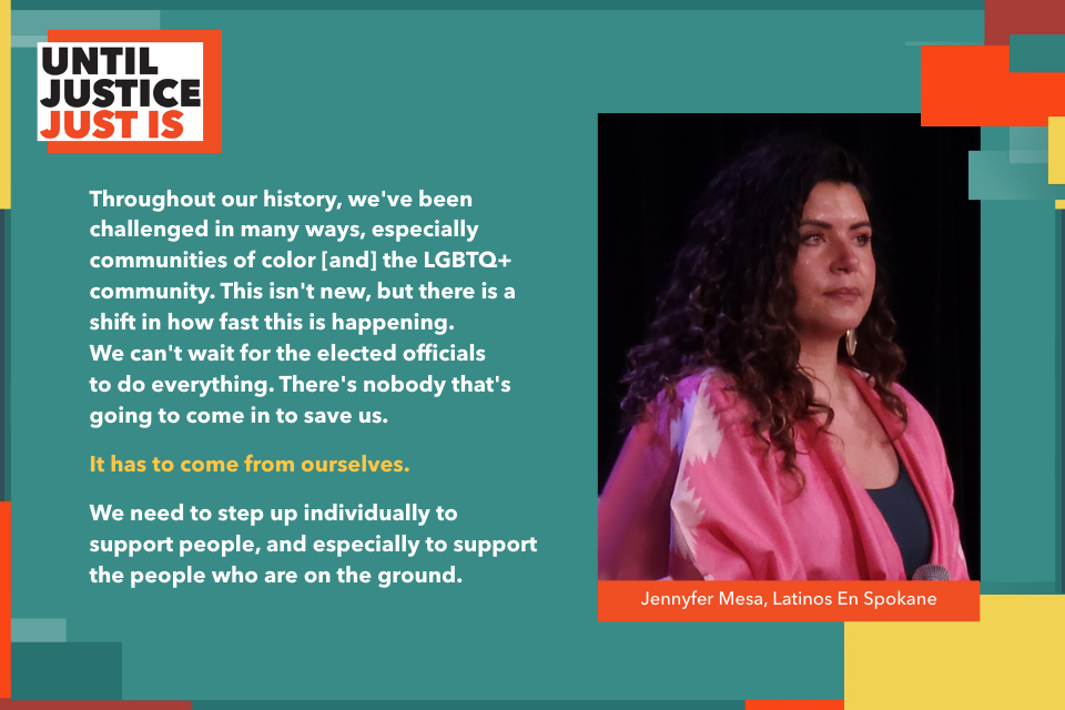 Throughout our history, we've been challenged in many ways, especially communities of color [and] the LGBTQ+ community. This isn't new, but there is a shift in how fast this is happening. We can't wait for the elected officials to do everything. There's nobody that's going to come in to save us.  It has to come from ourselves.  We need to step up individually to support people, and especially to support the people who are on the ground.
